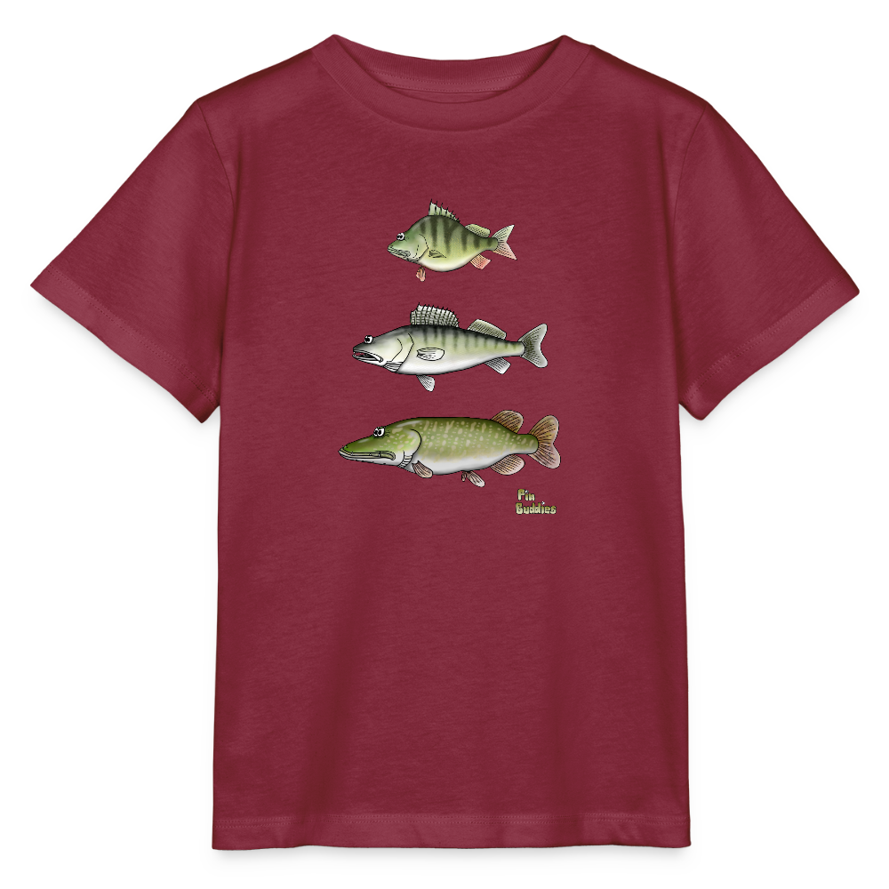 Hecht Zander Barsch Triple - Kinder Bio-T-Shirt - Burgunderrot