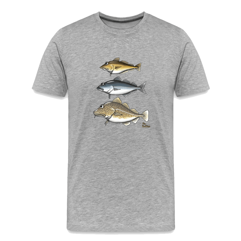 Pollack Seelachs Dorsch Triple - Männer Premium Bio-T-Shirt - Grau meliert