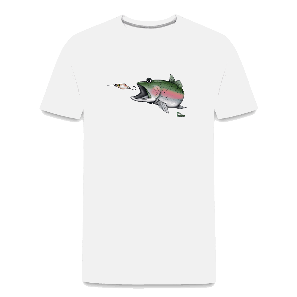 Regenbogenforelle mit Spoon - Männer Premium Bio T-Shirt - Weiß