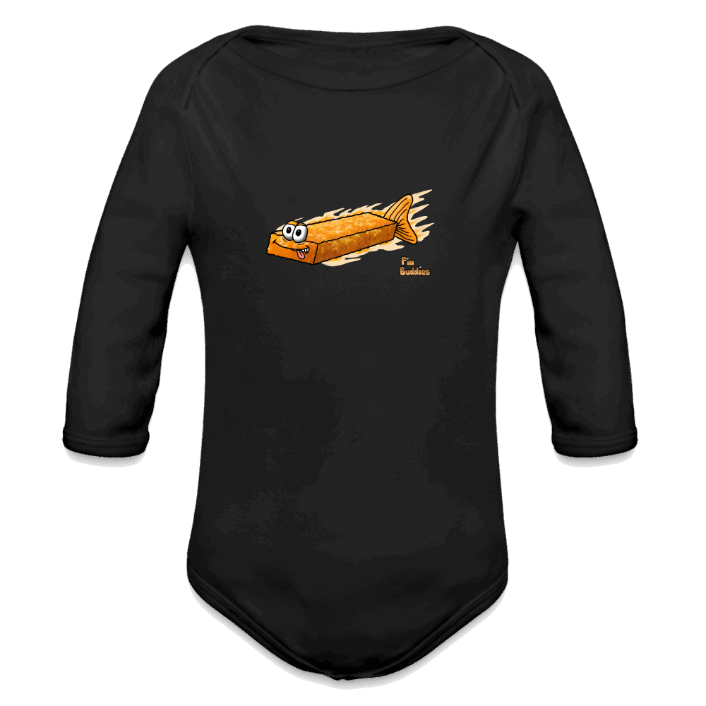Fischstäbchen -  Bio-Langarm-Body - Schwarz