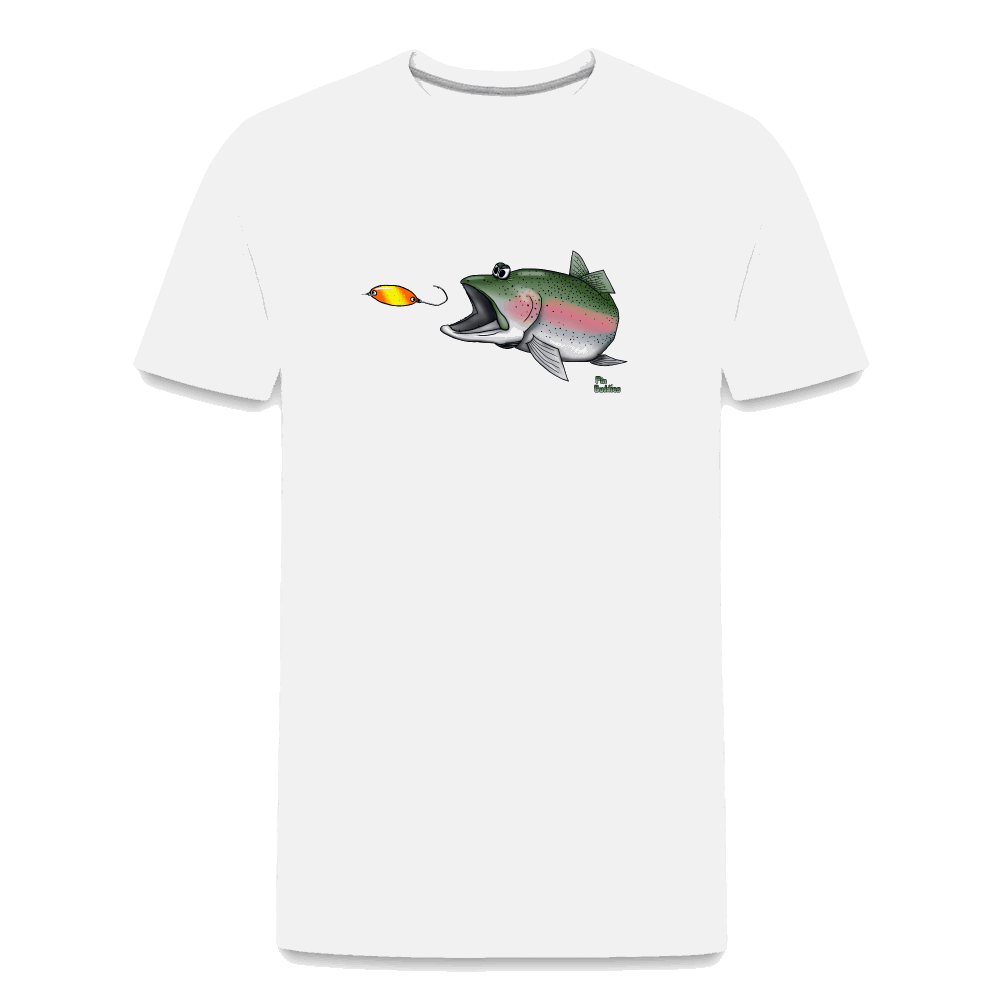 Regenbogenforelle mit Spoon - Nils Spezial - Männer Premium Bio T-Shirt - Weiß