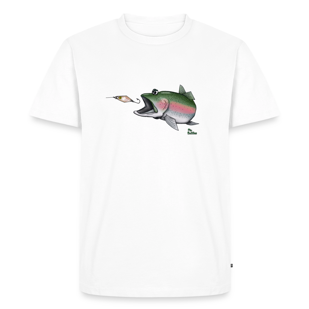 Regenbogenforelle mit Spoon - Männer Premium Bio T-Shirt - Weiß