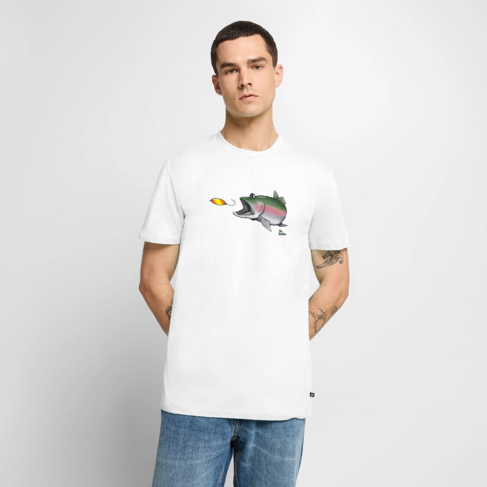 Regenbogenforelle mit Spoon - Nils Spezial - Männer Premium Bio T-Shirt - Weiß