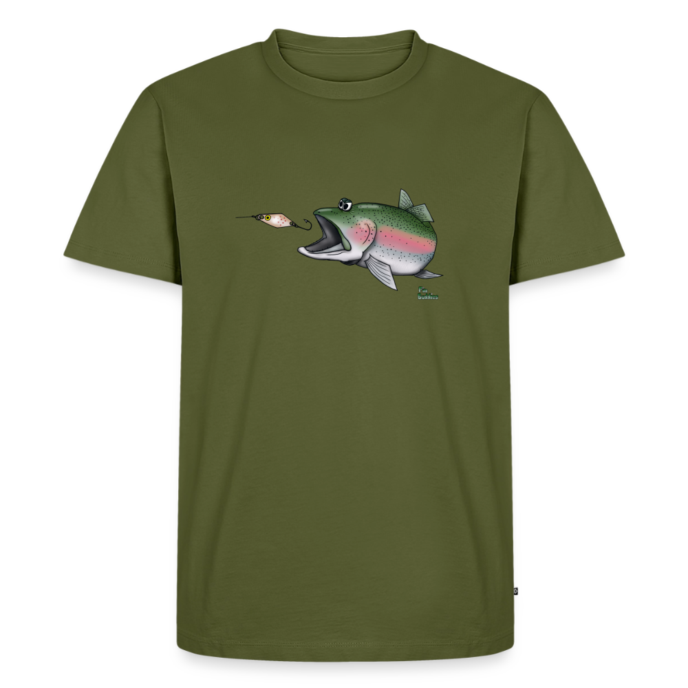 Regenbogenforelle mit Spoon - Männer Premium Bio T-Shirt - Khaki