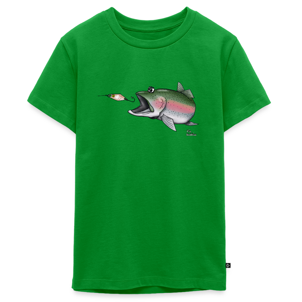 Regenbogenforelle mit Spoon  - Teenager Premium Bio T-Shirt - Grün