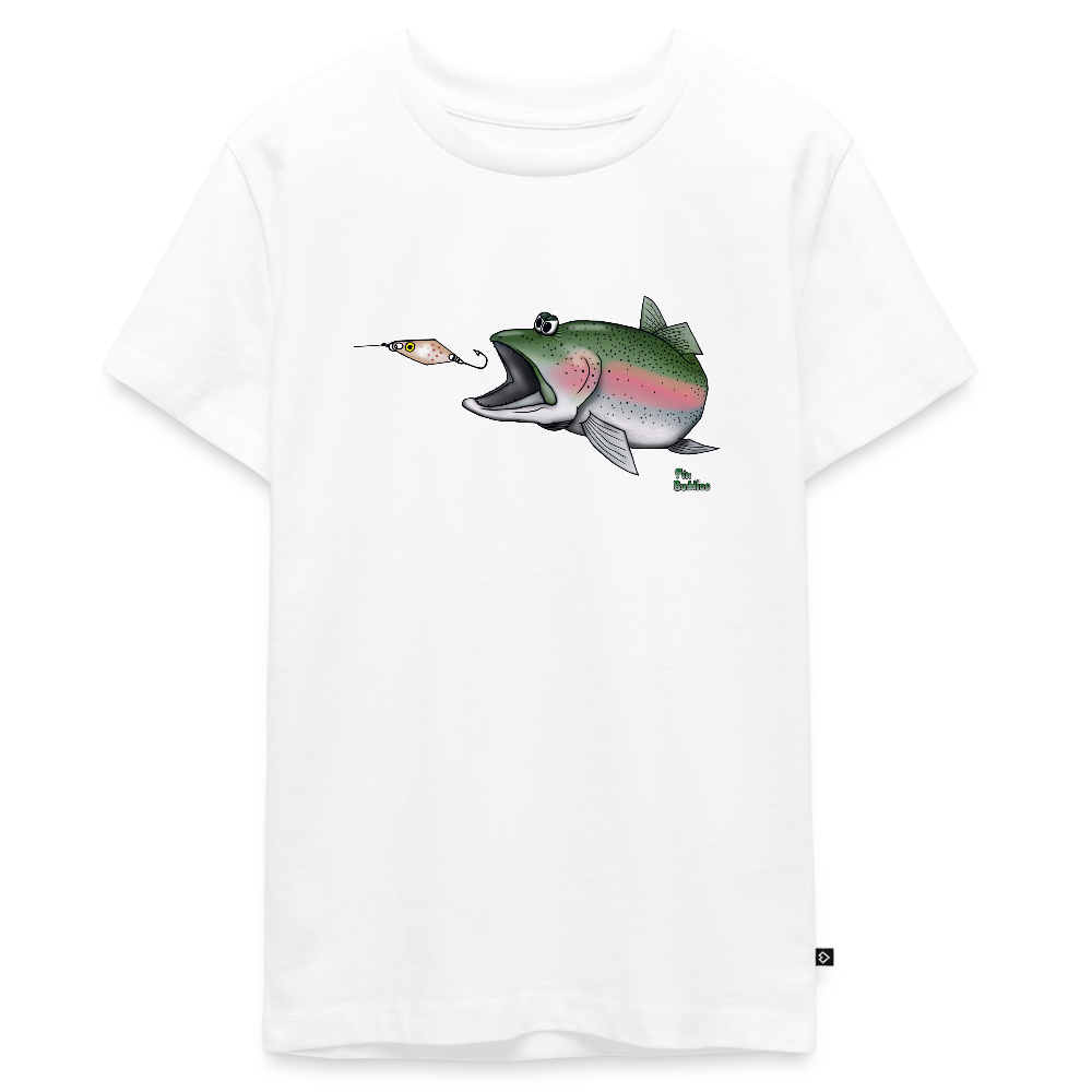 Regenbogenforelle mit Spoon  - Teenager Premium Bio T-Shirt - Weiß