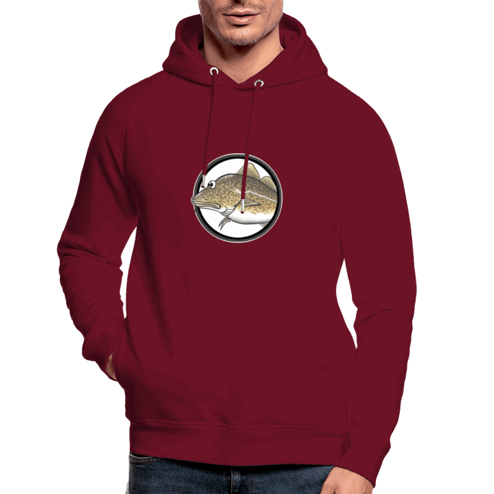 Dorsch im Fokus - Unisex Bio-Hoodie - Burgunderrot