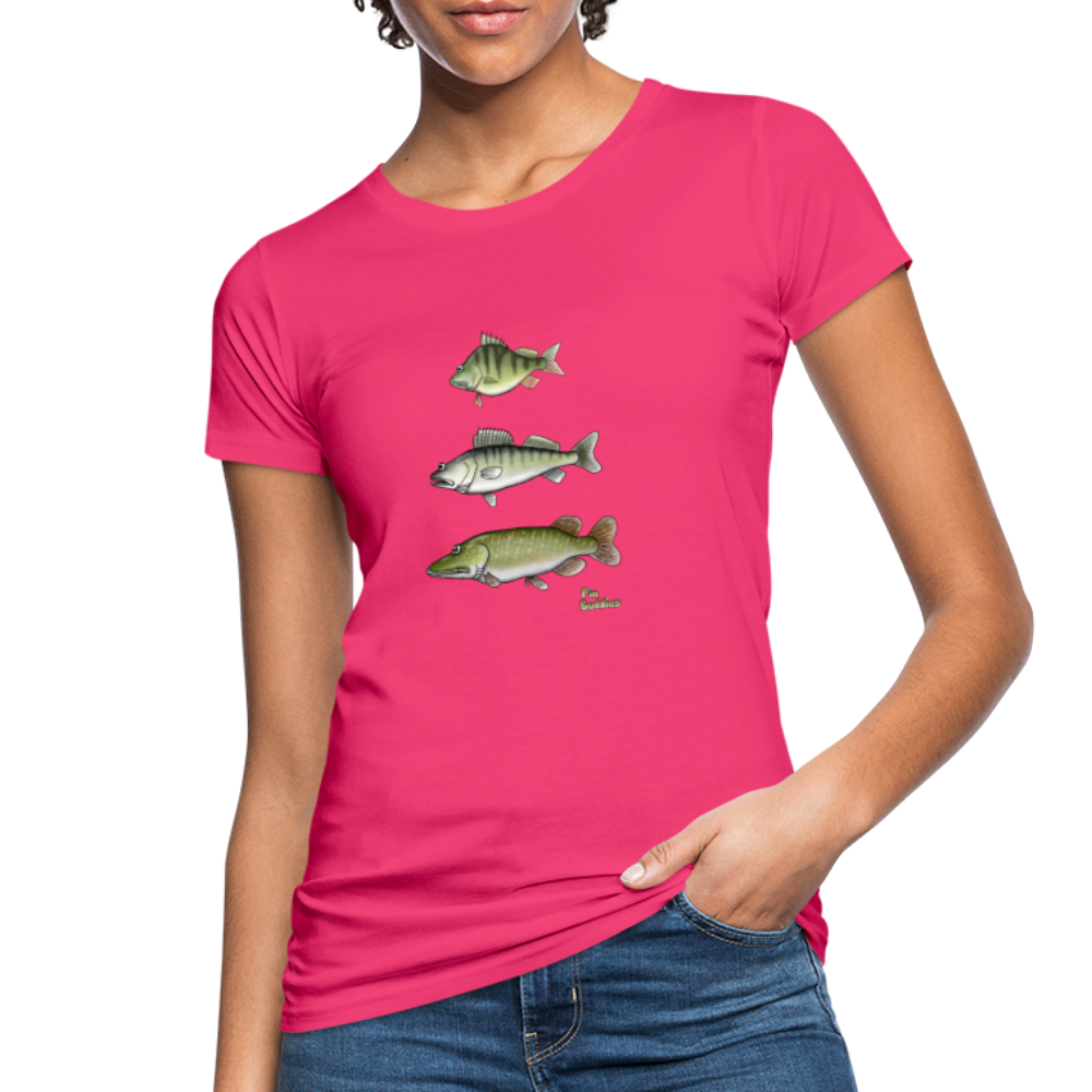 Hecht Zander Barsch Triple - Frauen Bio T-Shirt - Neon Pink